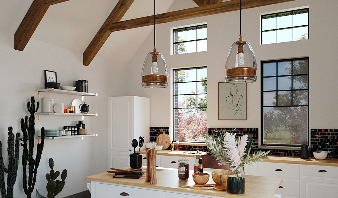 Rideaux gris pour une cuisine