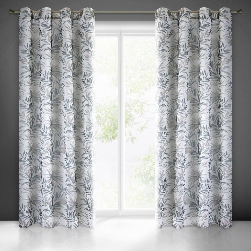  Rideau motifs végétaux à oeillets, Prêt-à-poser, Blanc-vert