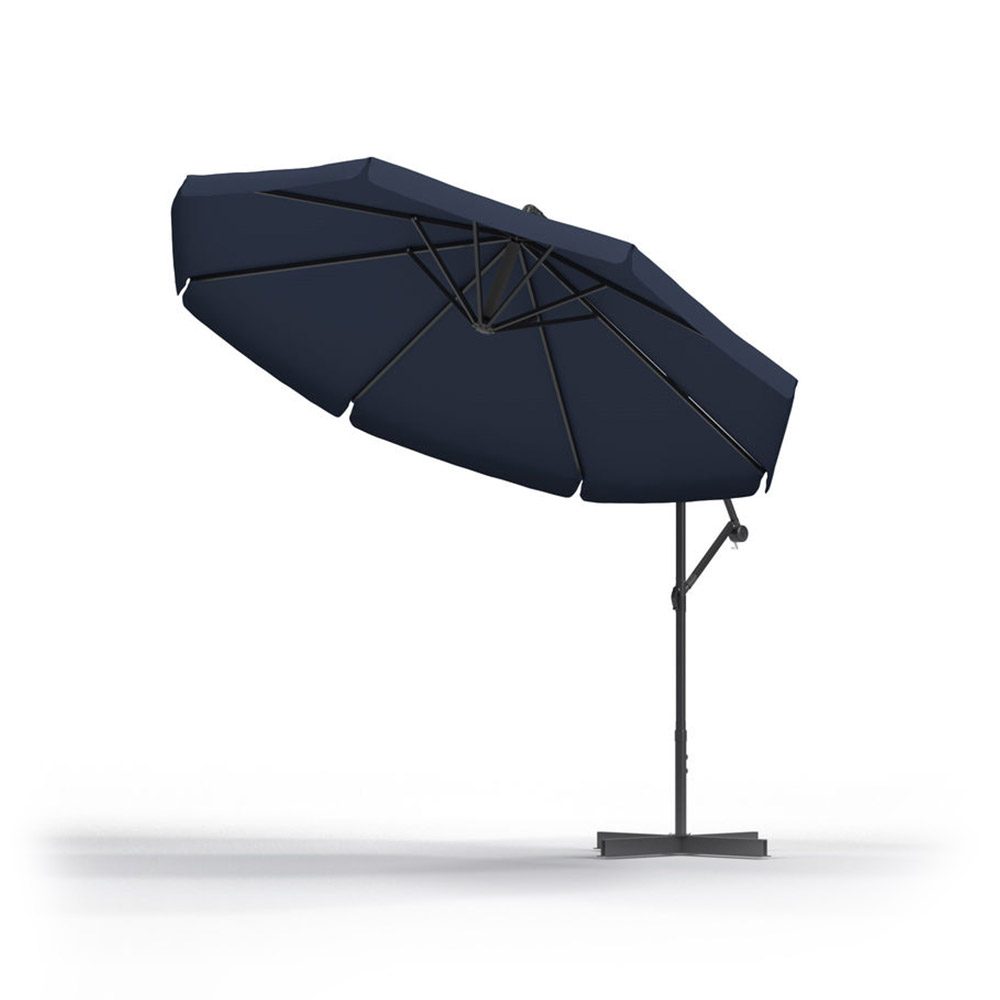 Parasol déporté rond avec housse de protection 3 m, Bleu marine