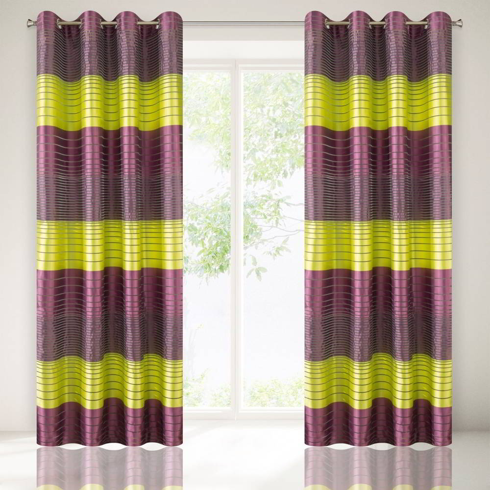  Rideau tamisant, Motifs géométriques, Prêt-à-poser, Violet-vert 