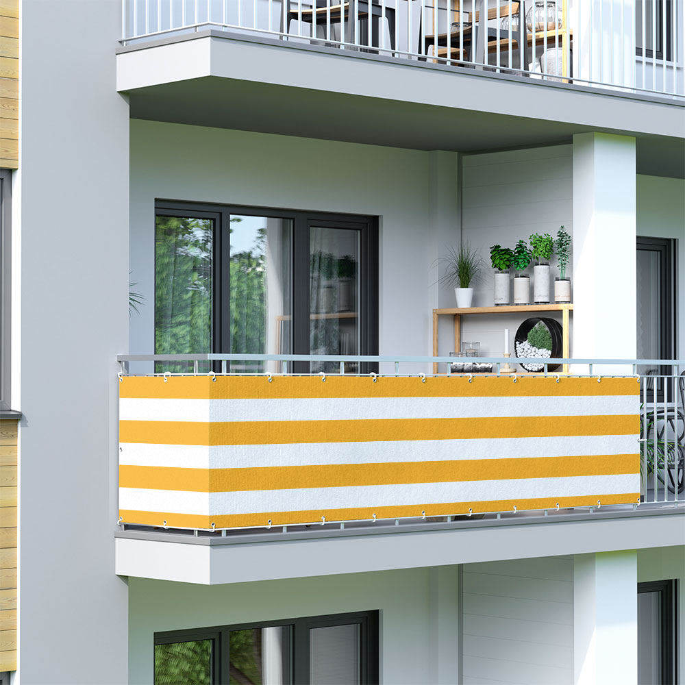 Brise-vue pour balcon, tissu respirant, Jaune-Blanc