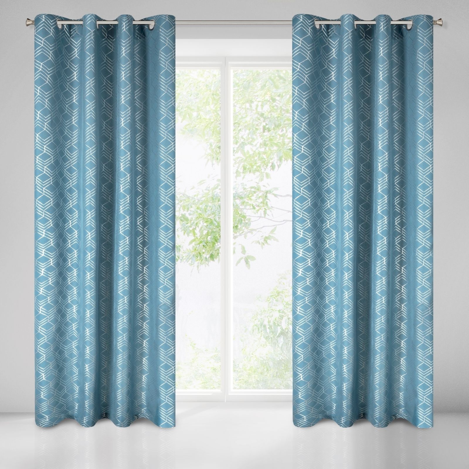  Rideau tamisant, Motifs géométriques, Prêt-à-poser, Bleu