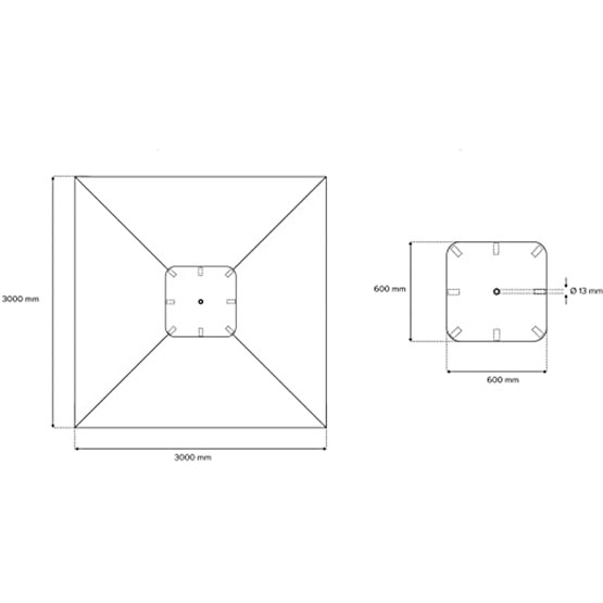 Dimensions toile de parasol carré Interpara 3m