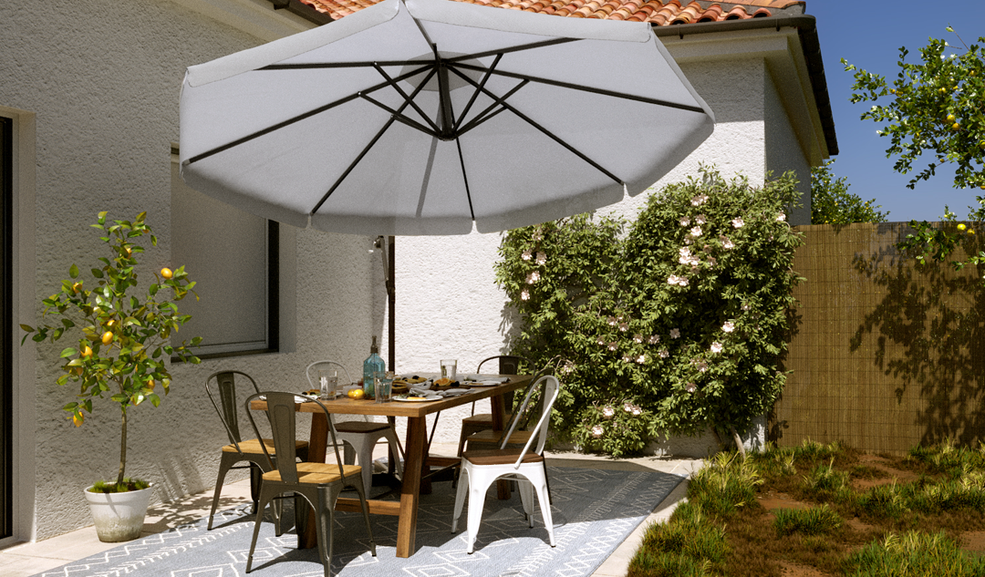 parasol sur une terrasse;