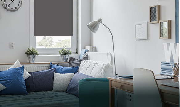 Free-hanging roller blind in minimalistic interrior